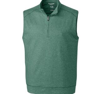 Cutter & Buck Shoreline Half-Zip Vest, Hunter Heather Green, NEW WITH TAGS